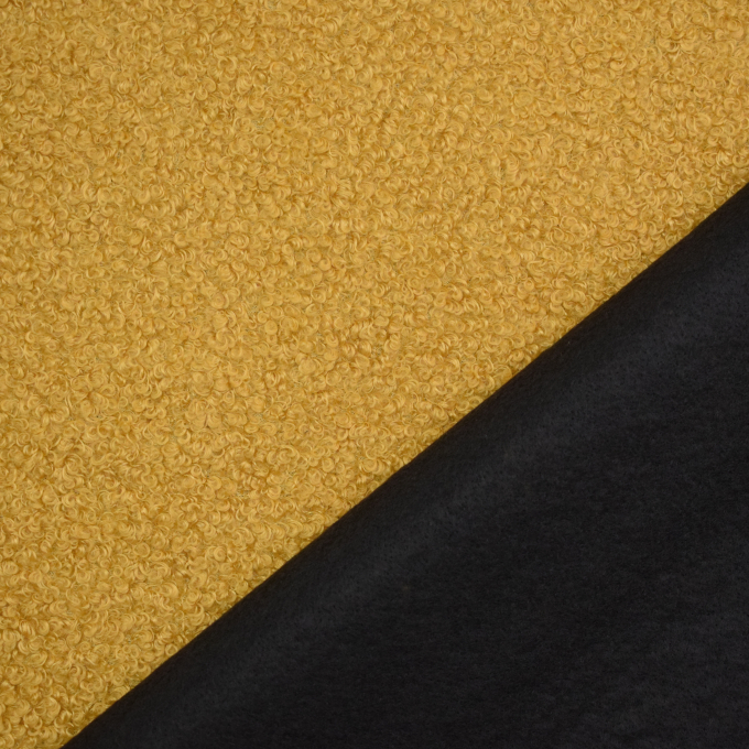 Tissu ameublement fauteuil canapé bouclette, moutarde