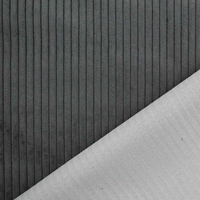 Tissu ameublement fauteuil canapé velours côtelé à grosses côtes Hyper, gris foncé