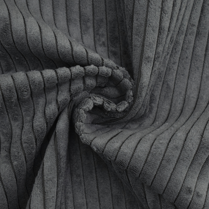 Tissu ameublement fauteuil canapé velours côtelé à grosses côtes Hyper, gris foncé