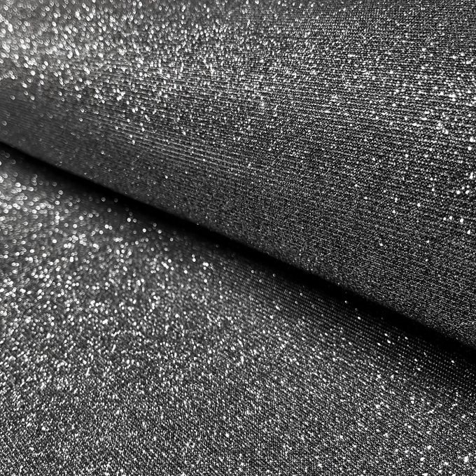 Tissu jersey polyester brillant Glamour, noir
