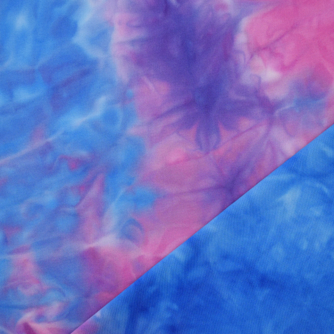 Tissu jersey polyester Batik Tie dye, rose fuchsia