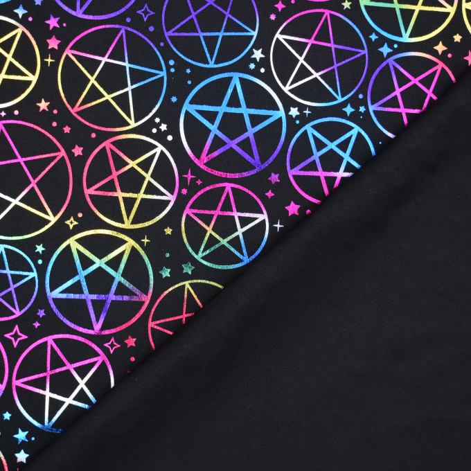 Tissu jersey polyester Halloween Pentagramme, noir