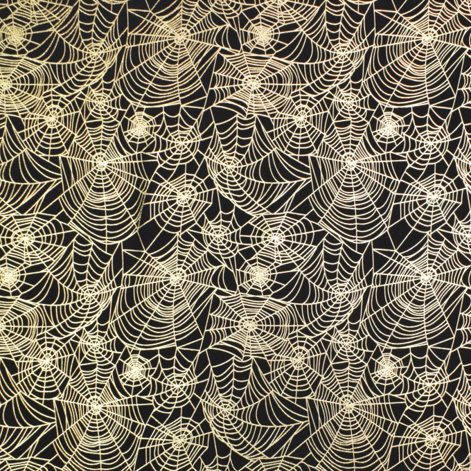 Tissu jersey polyester Halloween Toile d’araignée, noir
