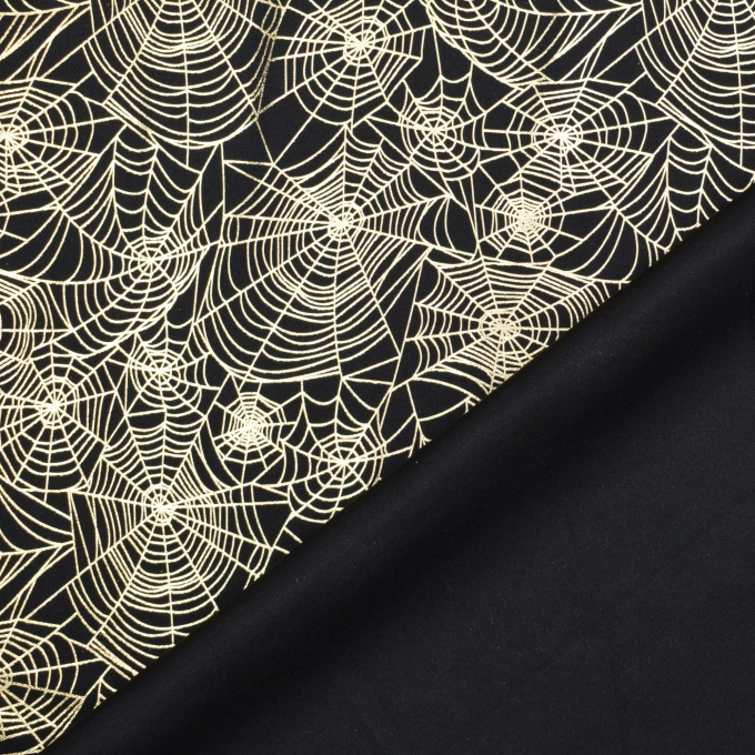 Tissu jersey polyester Halloween Toile d’araignée, noir