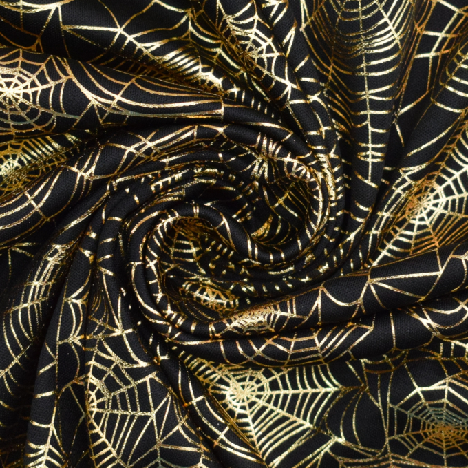 Tissu jersey polyester Halloween Toile d’araignée, noir