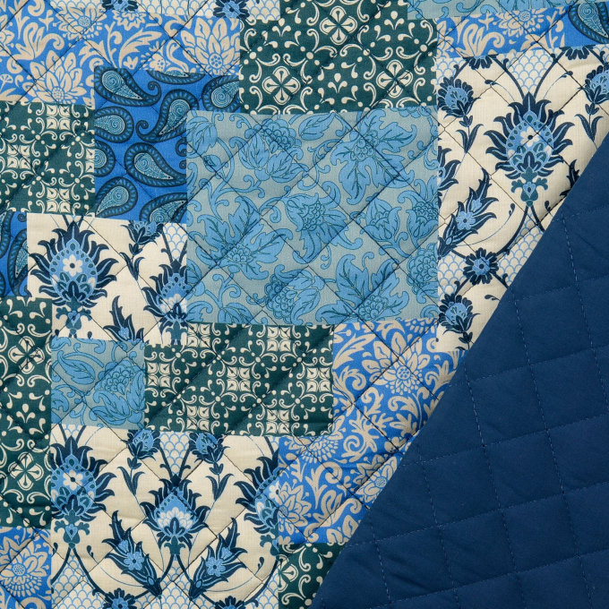 Doorgestikte popeline stof Paisley, blauw