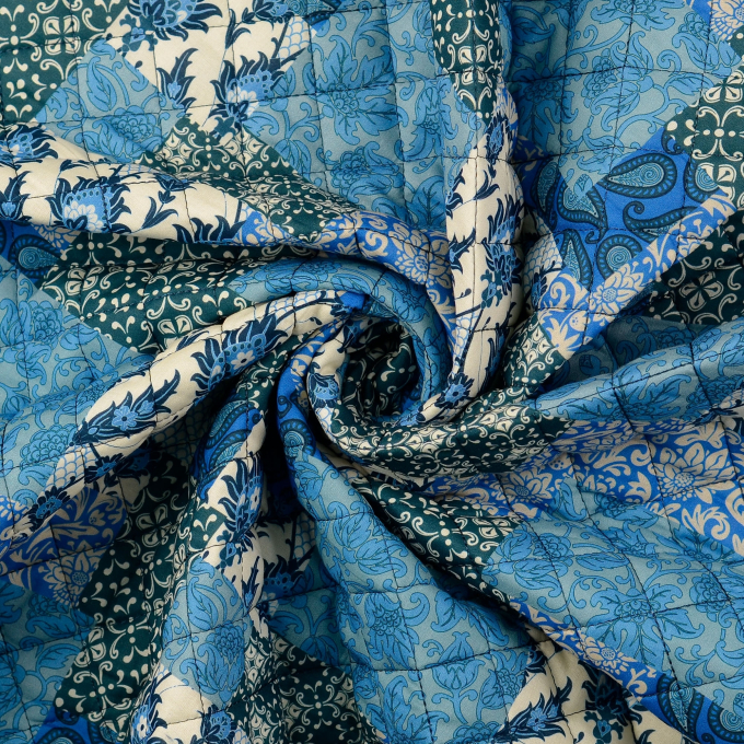 Doorgestikte popeline stof Paisley, blauw