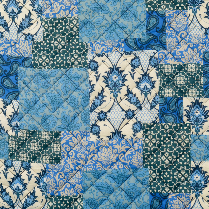 Doorgestikte popeline stof Paisley, blauw