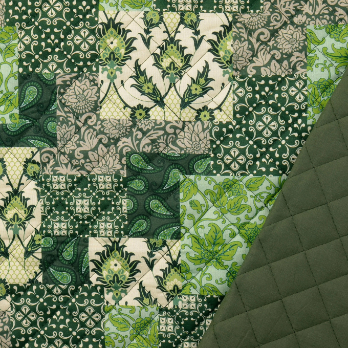 Doorgestikte popeline stof Paisley, green