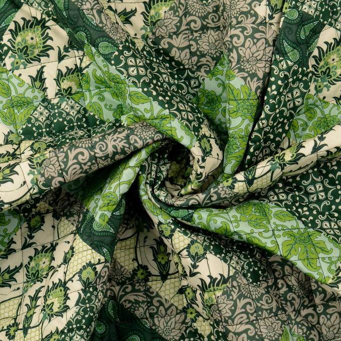 Doorgestikte popeline stof Paisley, green