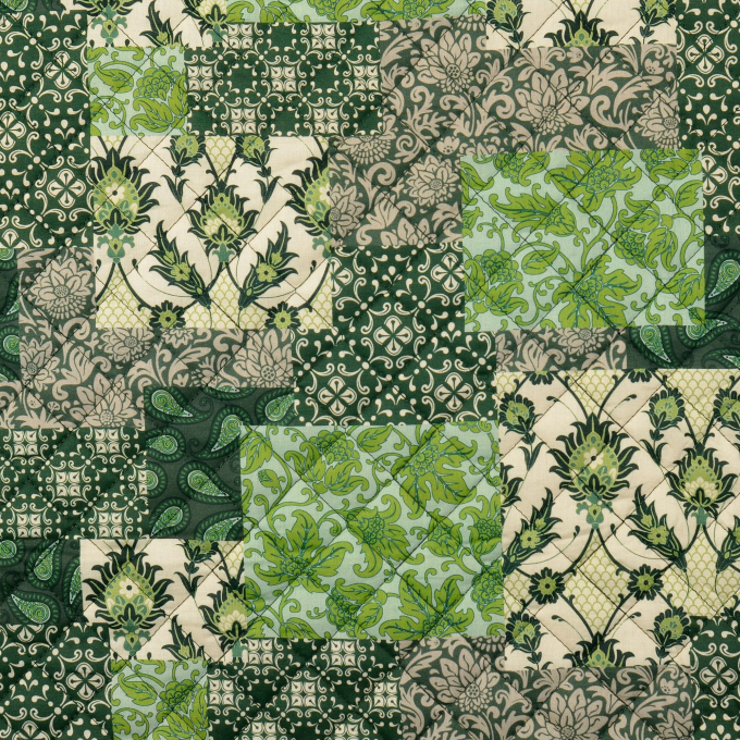 Doorgestikte popeline stof Paisley, green
