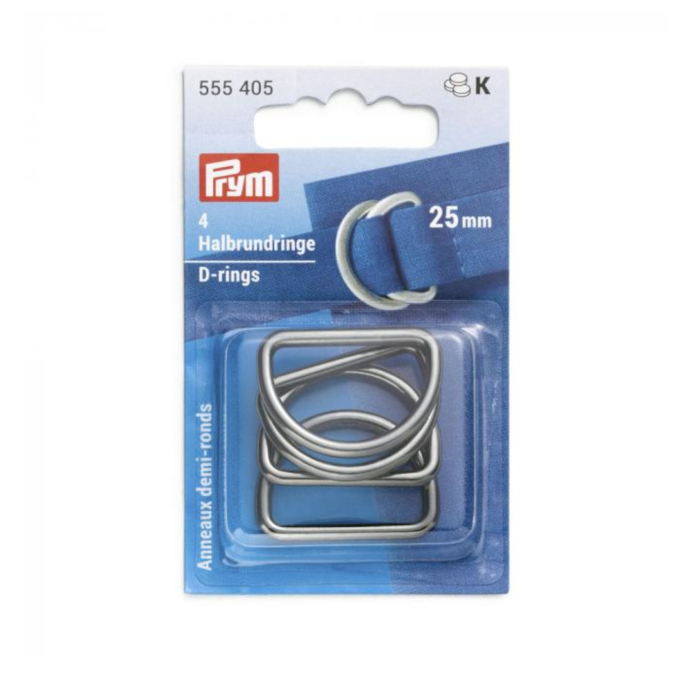 4 Boucles anneaux demi rond en métal Prym, 25 mm, couleur argentée
