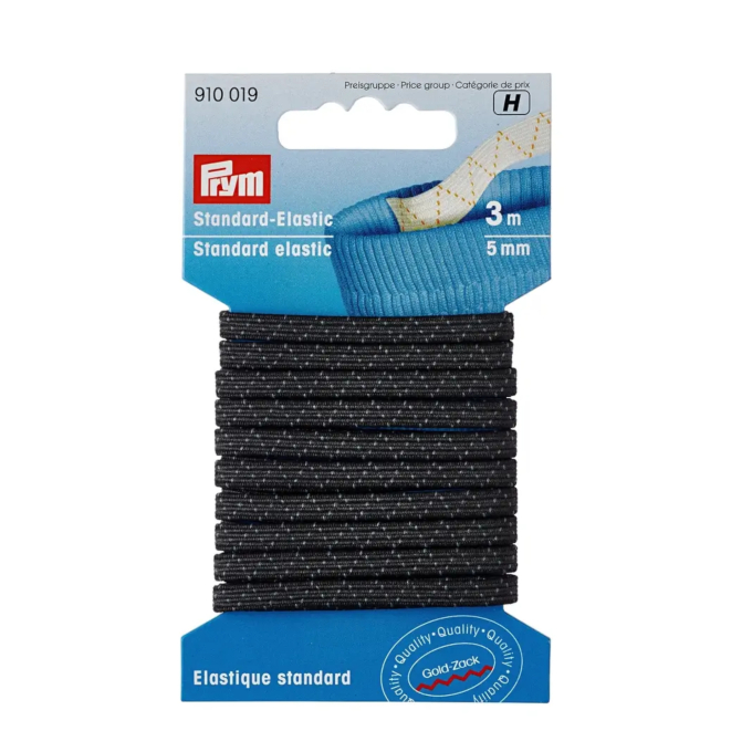 Prym Elastique standard 5mm, 3 m, résistant à l'ébullition, noir