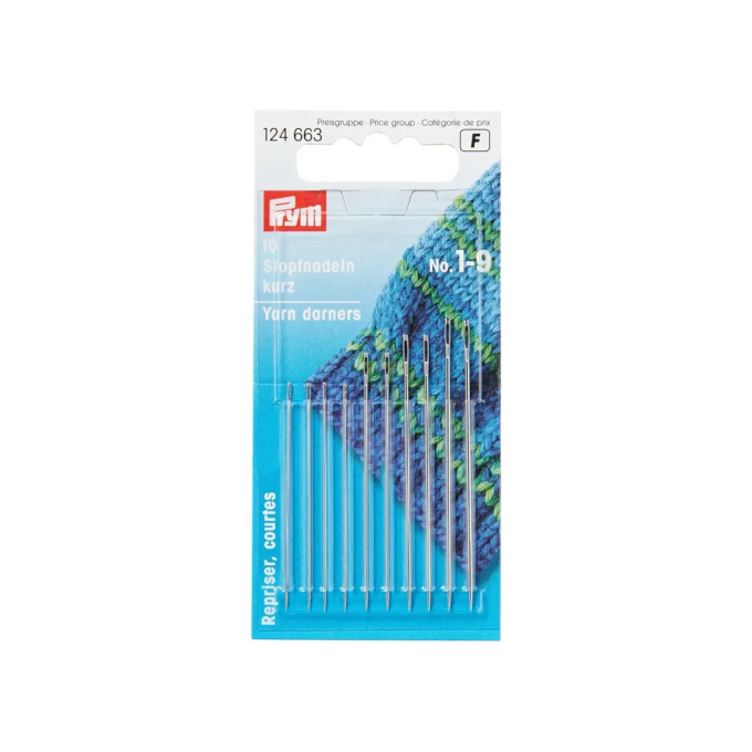 10 Aiguilles à repriser courtes Prym N°1-9, couleur argent