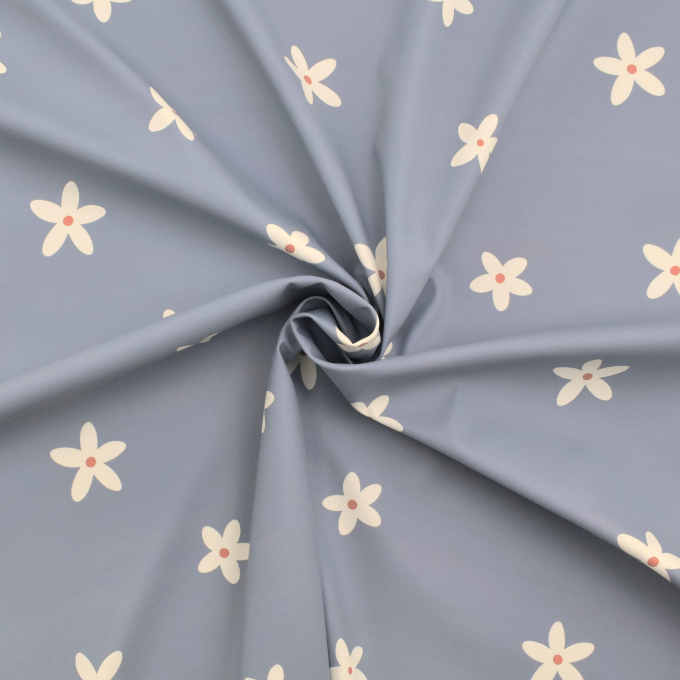 Rain coat fabric Aqua Protect daisies, smoky-blue