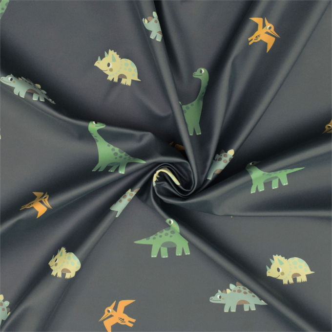 Rain coat fabric Aqua Protect Dinosaurs, deep dark green