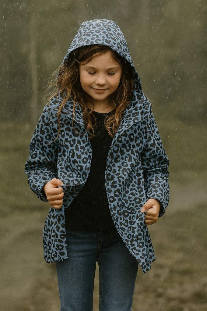 Rain coat fabric Aqua Protect leopard, smoky blue