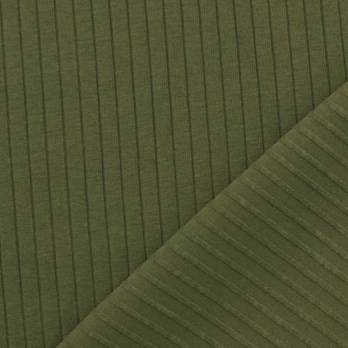 Tissu jersey de coton côtelé, vert olive