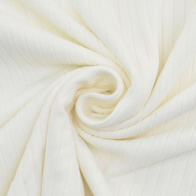Tissu jersey de coton côtelé, blanc cassé