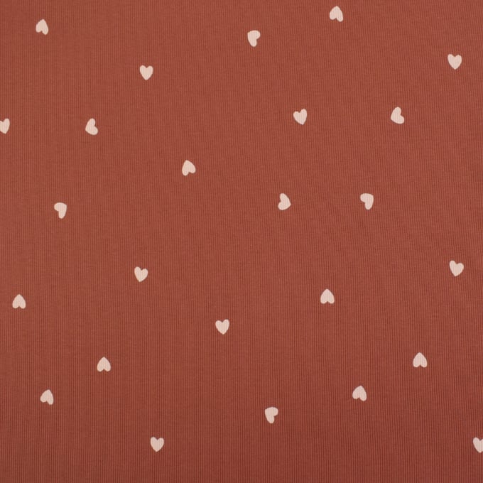 Tissu jersey de coton côtelé hearts, terracotta