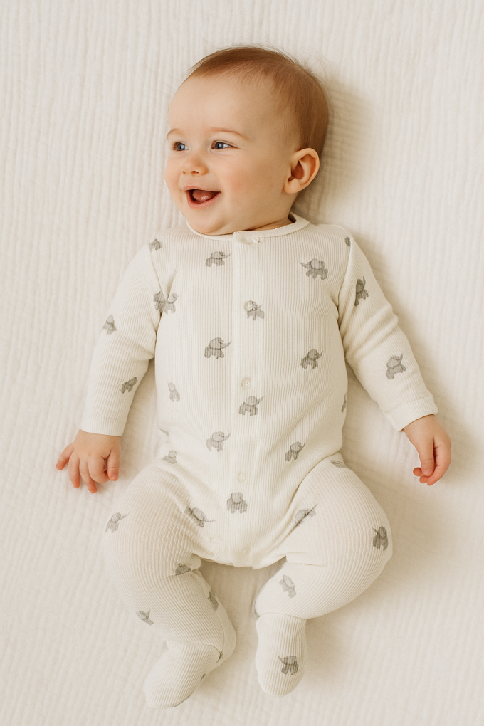 Rippenjersey Kleiner Elefant, wollweiss