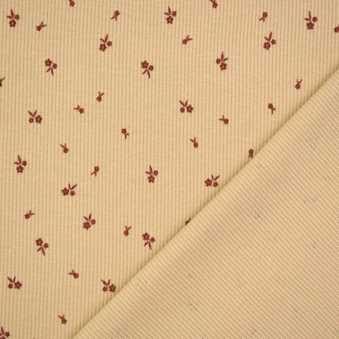 Ribjersey little flowers, beige