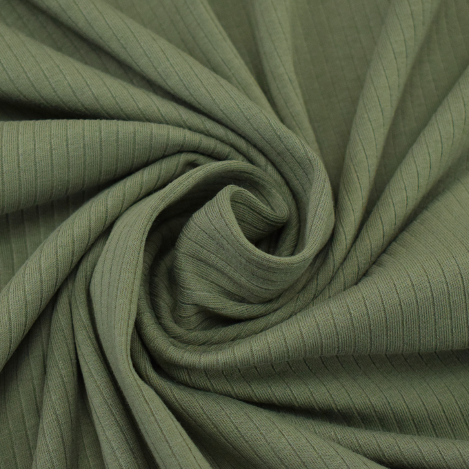 Tissu jersey côtelé, kaki