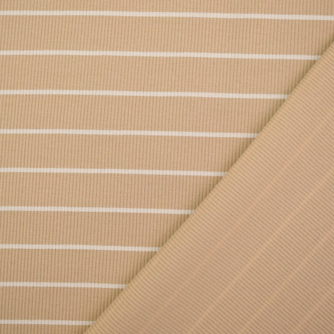 Tissu jersey de coton côtelé stripes, beige