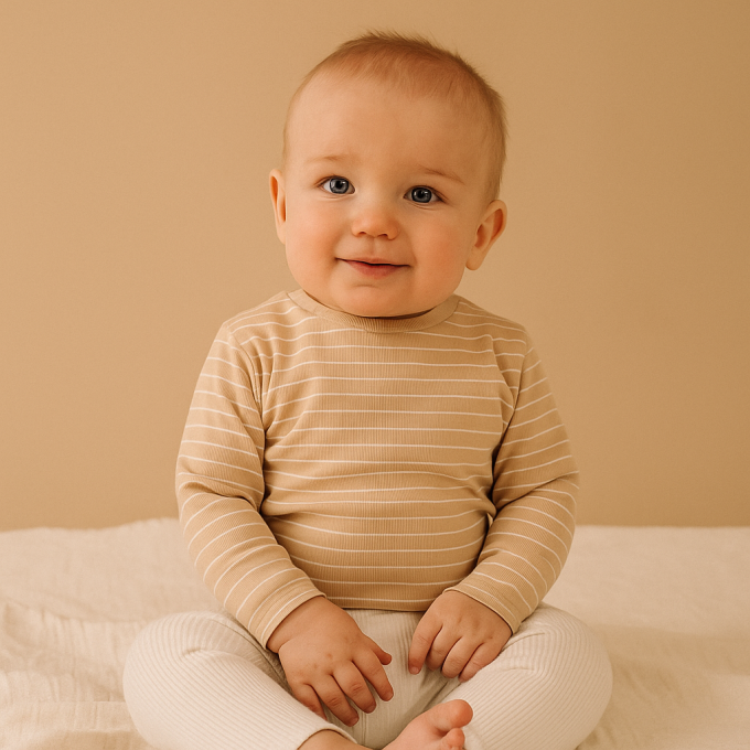 Tissu jersey de coton côtelé stripes, beige