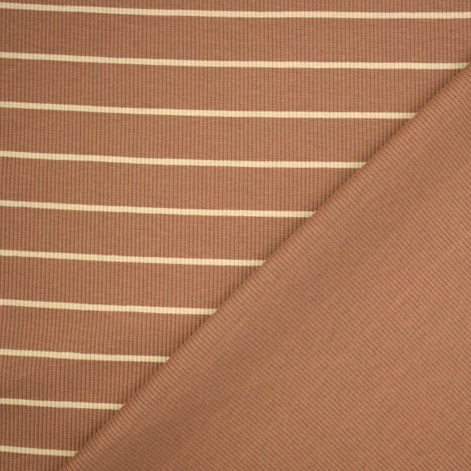 Tissu jersey de coton côtelé stripes, marron