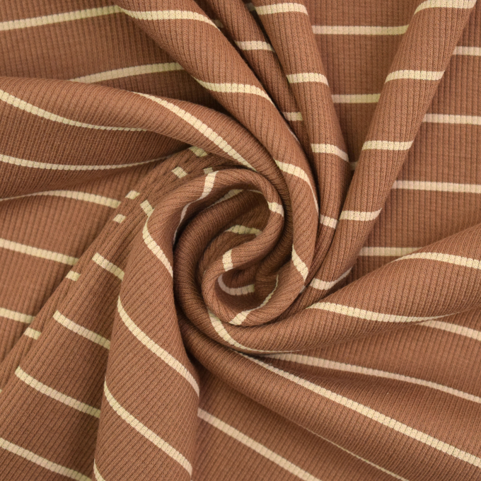 Tissu jersey de coton côtelé stripes, marron