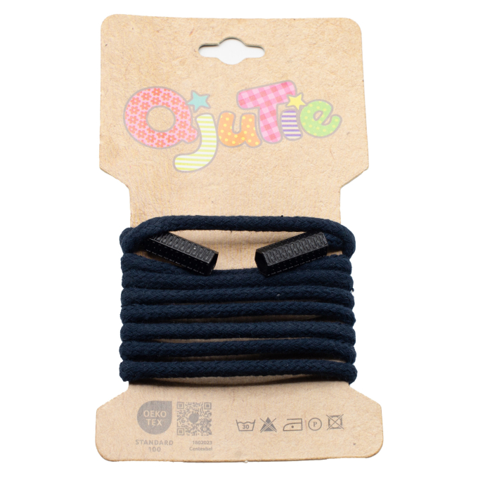 Cordon sweat capuche avec embouts 5mm, cordon rond, bleu marine