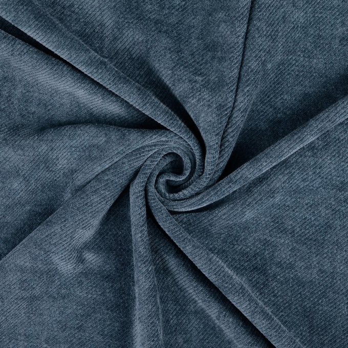 Tissu jersey velours côtelé milleraies, bleu dennim