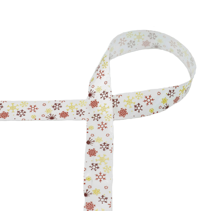 Satijnen band Snowflakes 25 mm, wit