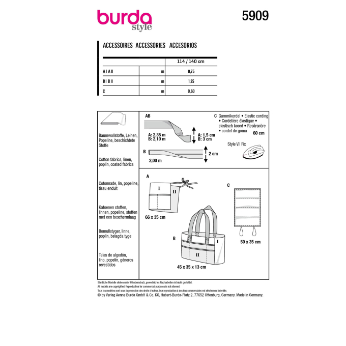 Naaipatroon Accesoires, Burda 5909, Nl/Dui/En/Fr
