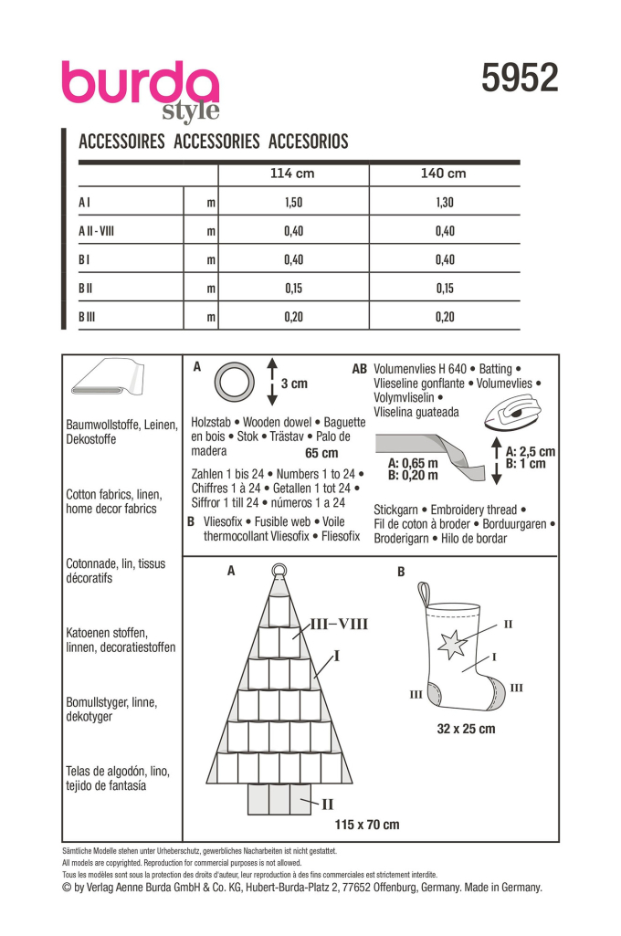 Patron Burda 5952 accessoires décoration de Noël, en français