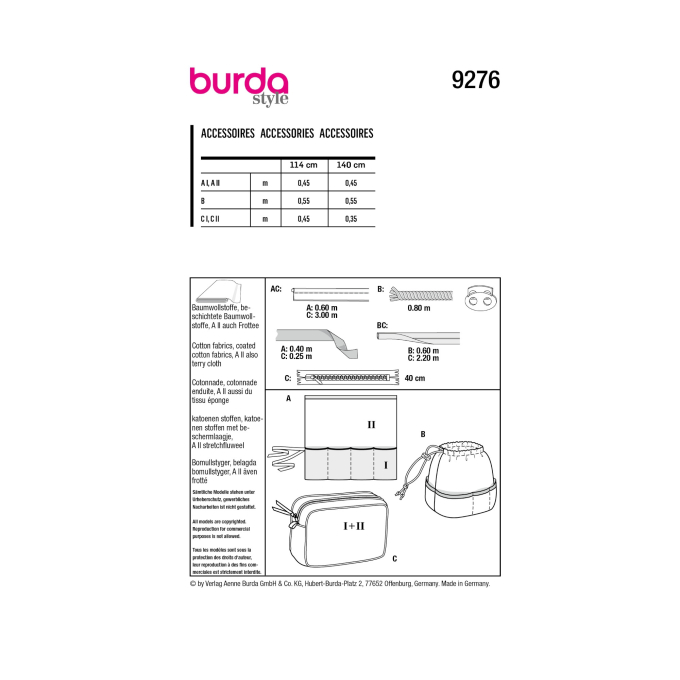 Patron Burda 9276 Accessoires de salle de bains, en français