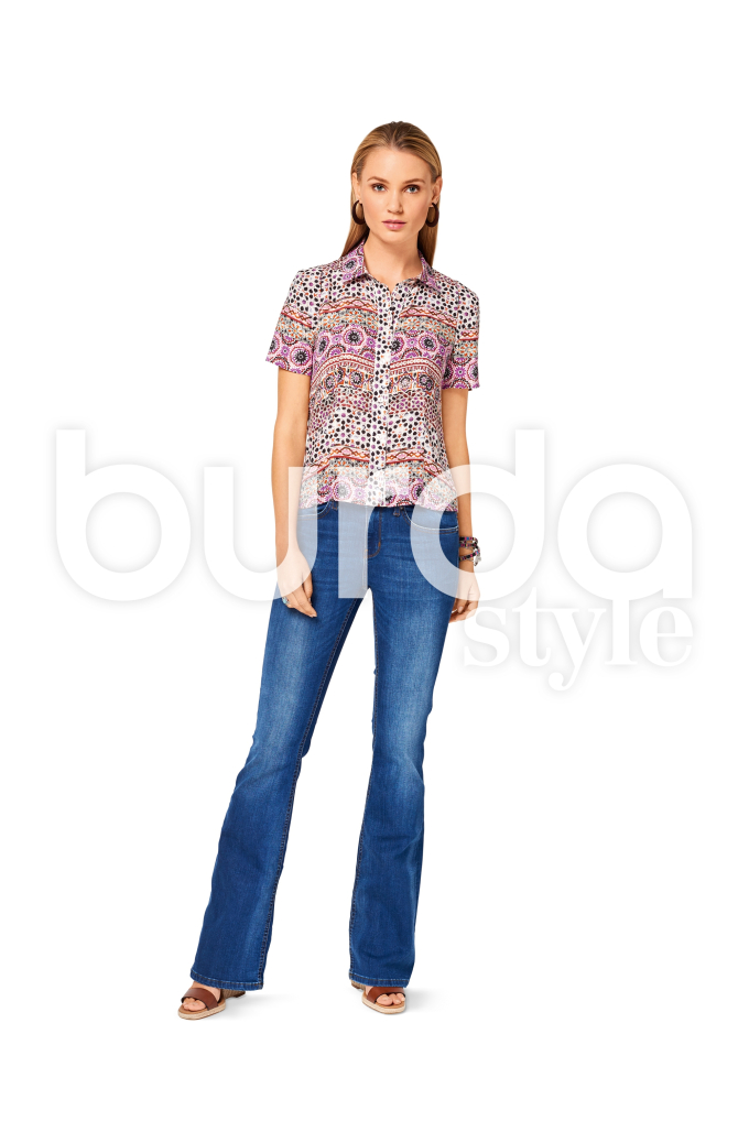 Schnittmuster Bluse , Hemdkragen , Stehkragen , Ärmelblende, Burda 6527