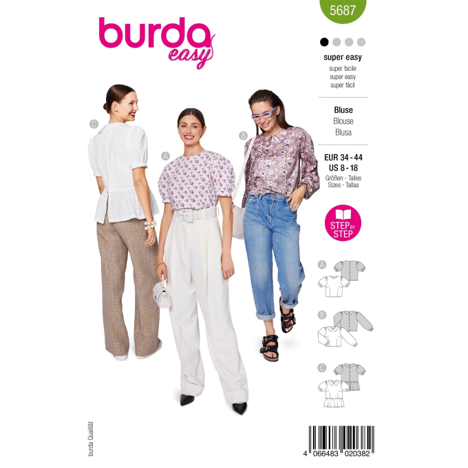 Naaipatroon Blouse, Burda 5687, Nl/Dui/En/Fr