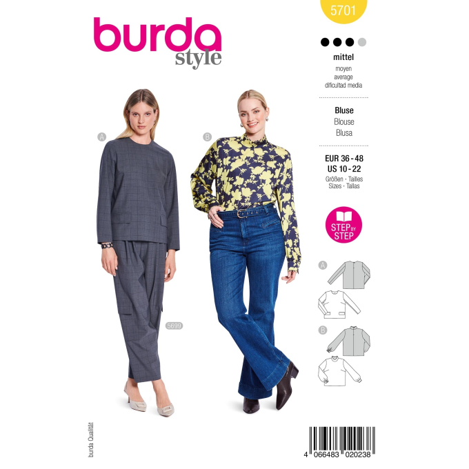 Naaipatroon Blouse, Burda 5701, Nl/Dui/En/Fr