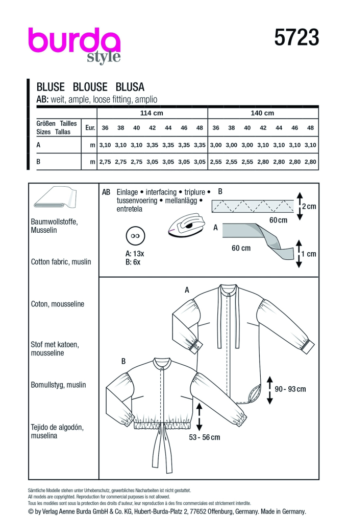 Naaipatroon Burda 5723 Blouse, Nl/Dui/En/Fr