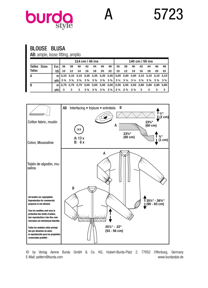 Naaipatroon Burda 5723 Blouse, Nl/Dui/En/Fr