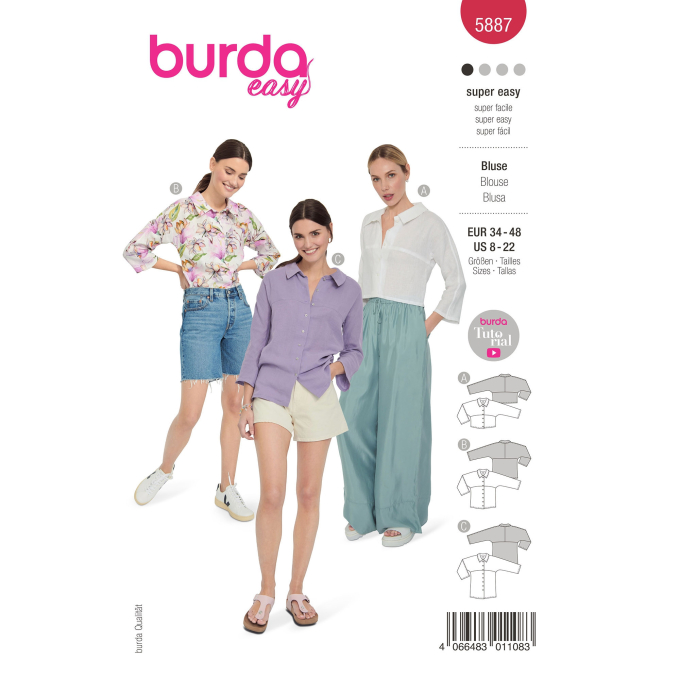 Naaipatroon blouse , Burda 5887, Dui/En/Fr