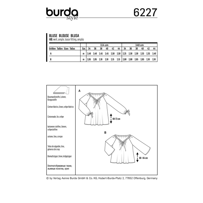 Naaipatroon blouse, Burda 6227, Dui/En/Fr