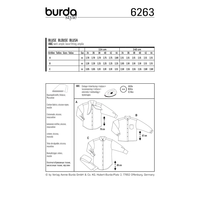 Naaipatroon blouse, Burda 6263, Dui/En/Fr