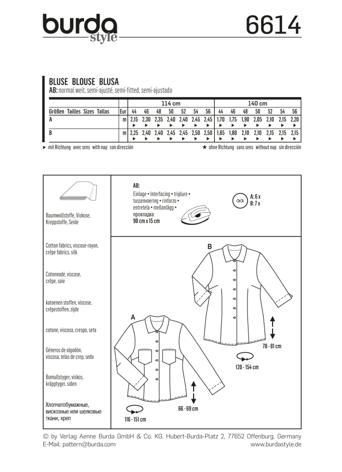 Blouse , Burda 6614, En/Ger/Fr