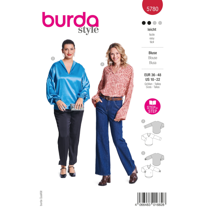 Naaipatroon Blouse Dames, Burda 5780, NL/GB/DE/FR