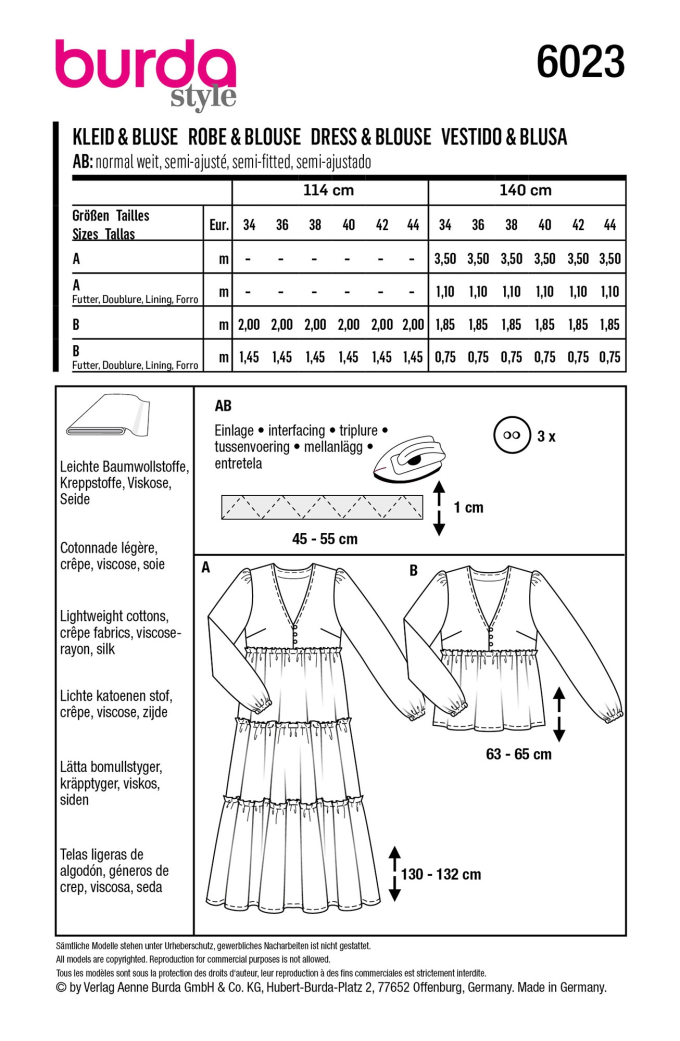 Pattern blouse en jurk, Burda 6023
