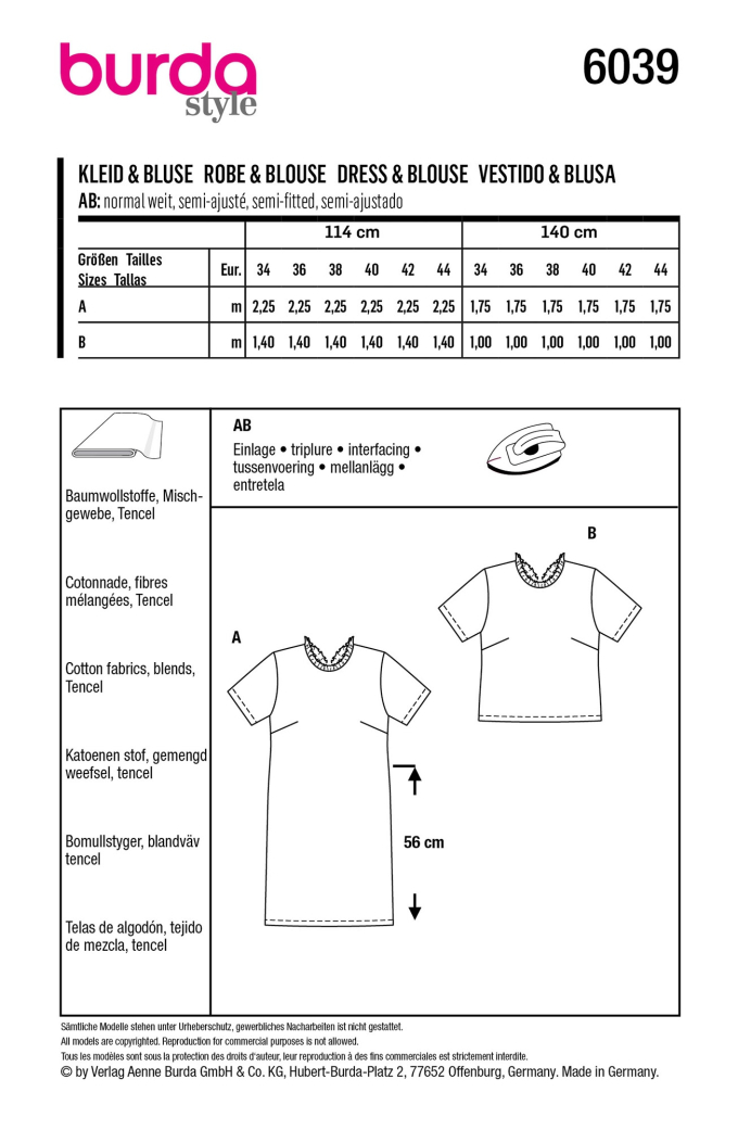 Pattern blouse en jurk, Burda 6039