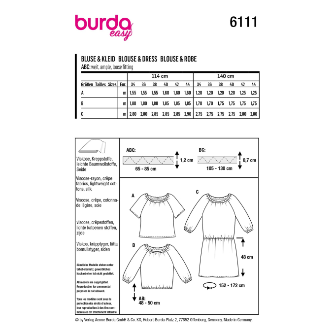 Pattern blouse en jurk, Burda 6111